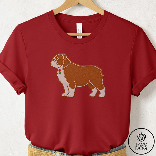 English Bulldog Gingerbread T-Shirt Canvas Red Taco-Dog