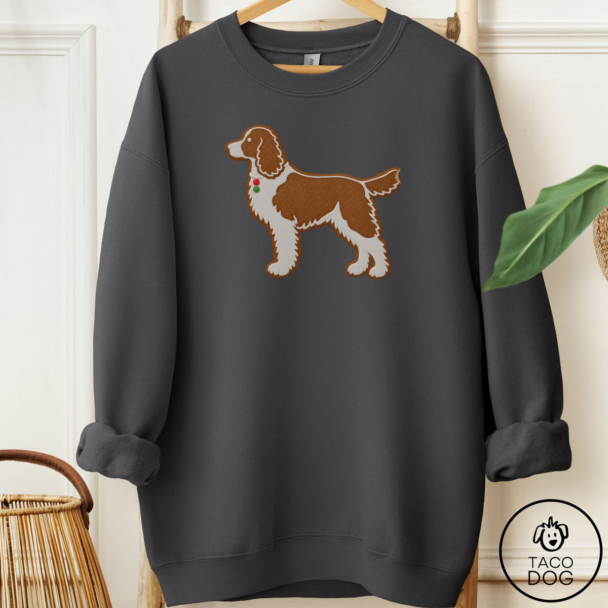 Springer Spaniel Gingerbread Sweatshirt Charcoal Taco-Dog