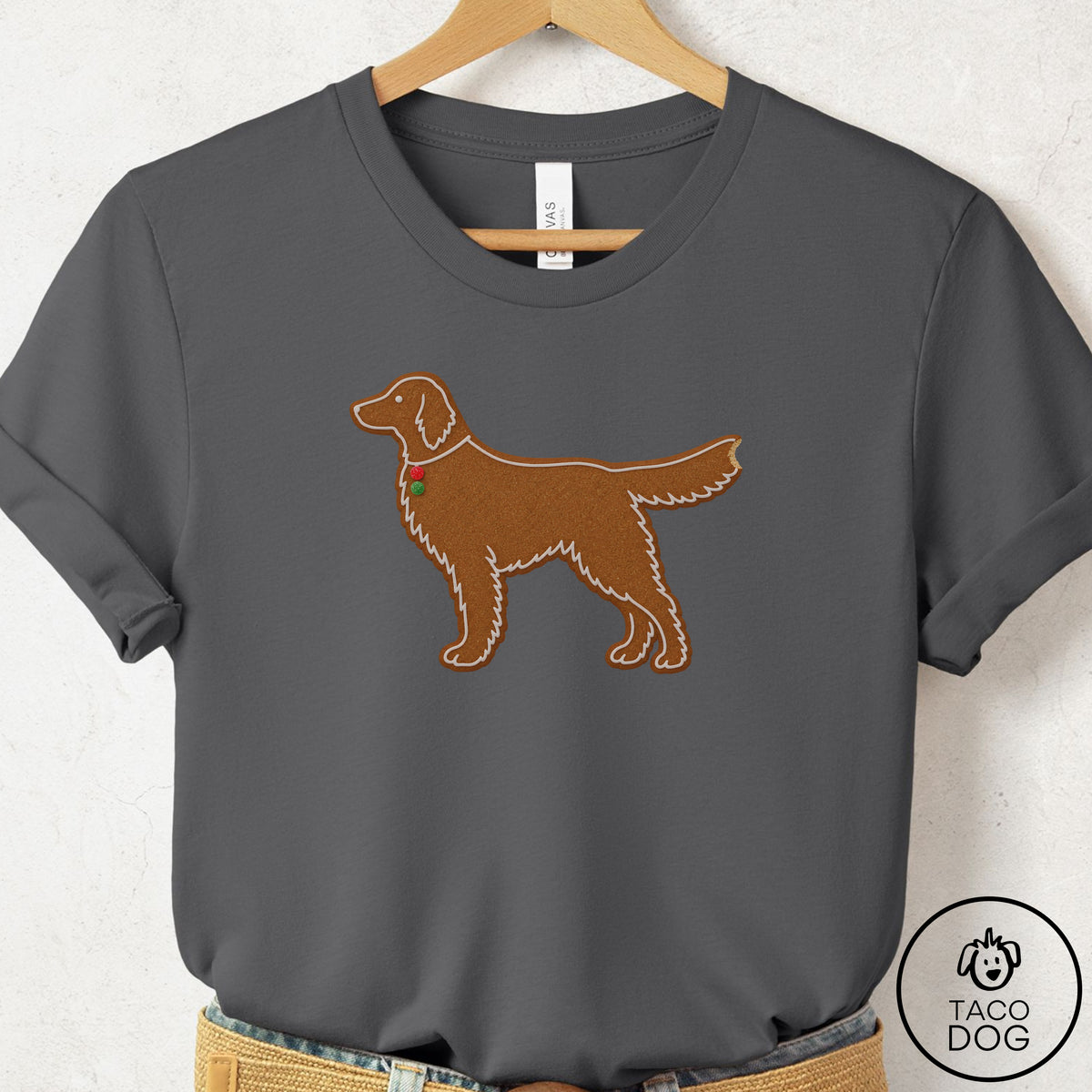 Flat-Coated Retriever Gingerbread T-Shirt Asphalt Taco-Dog