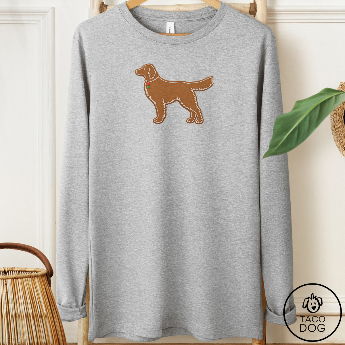 Flat-Coated Retriever Gingerbread Long Sleeve Tee Athletic Heather Taco-Dog