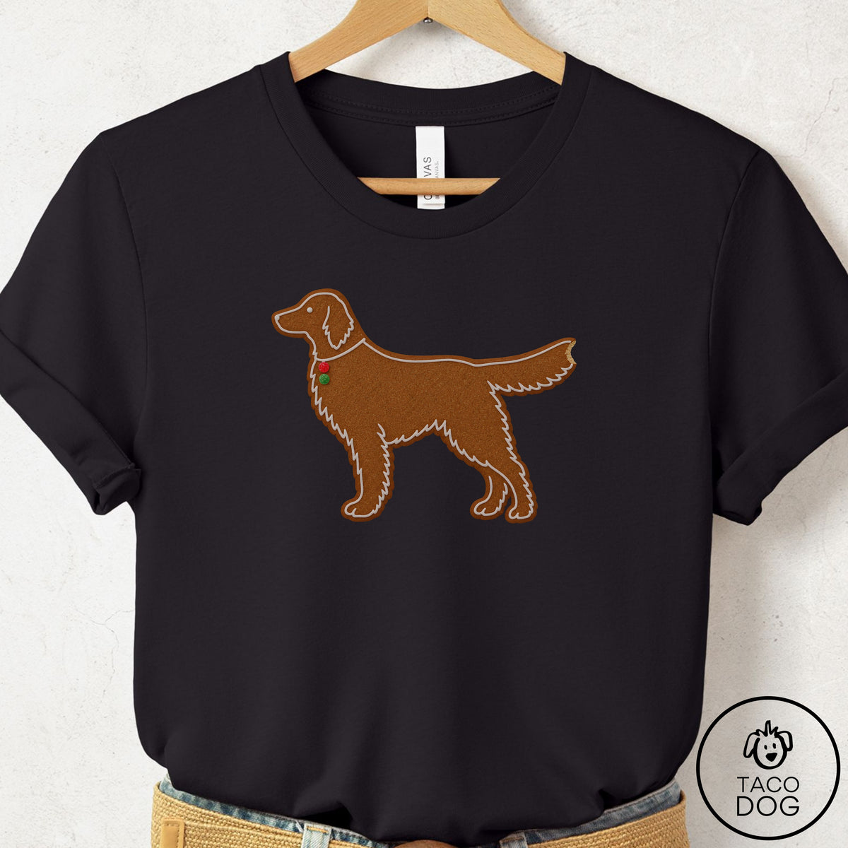 Flat-Coated Retriever Gingerbread T-Shirt, design close-up