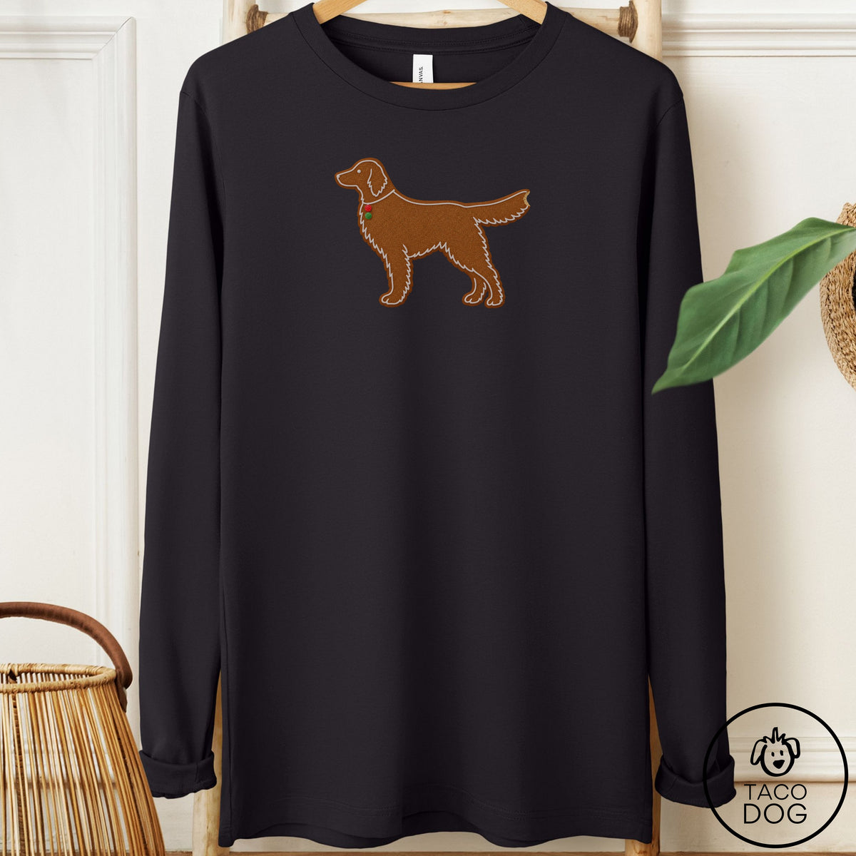 Flat-Coated Retriever Gingerbread Long Sleeve Tee Black Taco-Dog