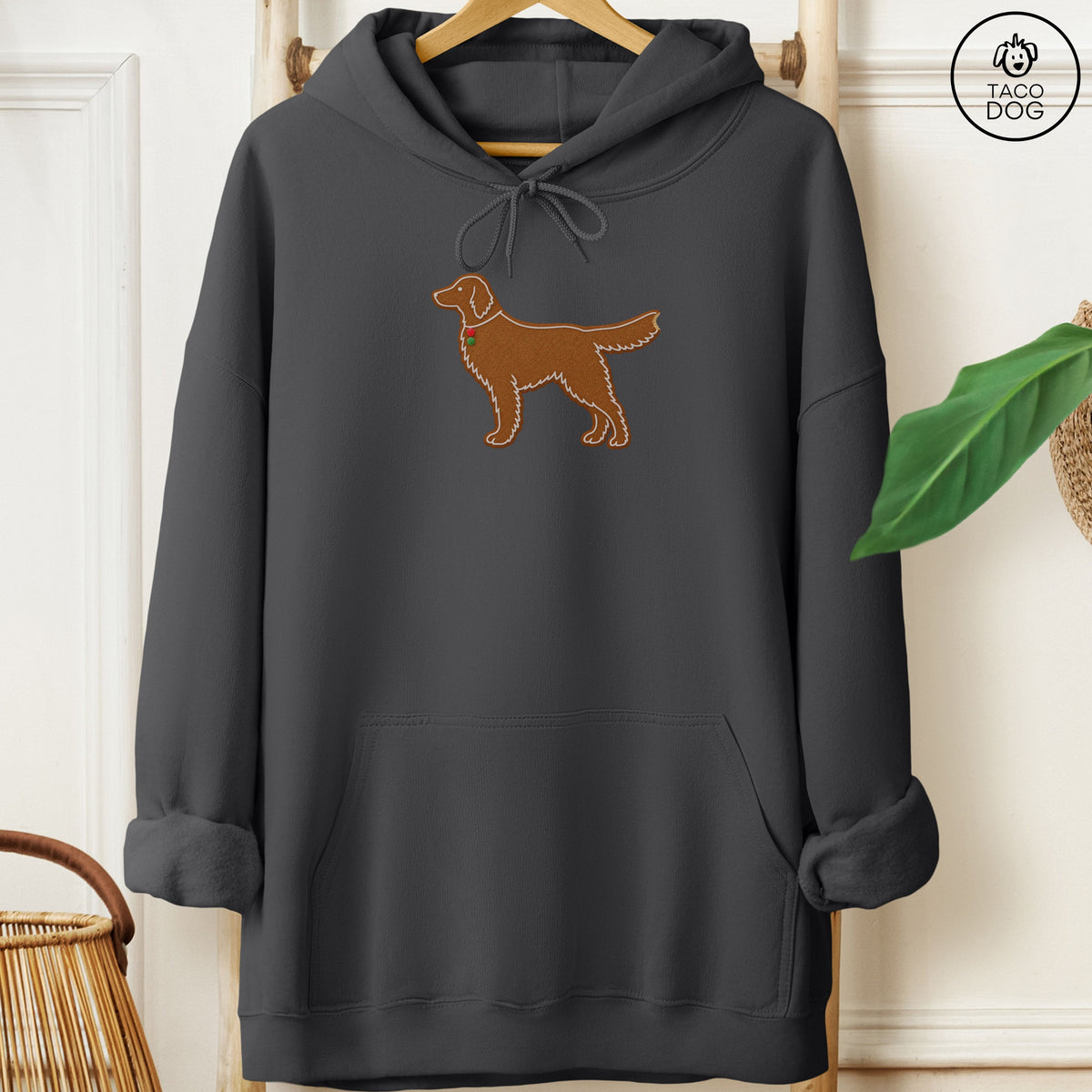 Flat-Coated Retriever Gingerbread Hoodie Charcoal Taco-Dog