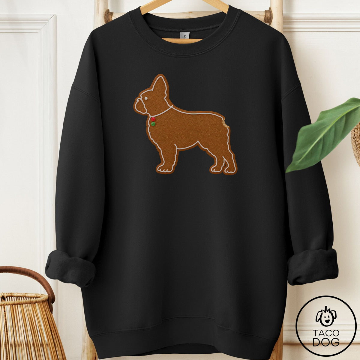 French Bulldog Frenchie Gingerbread Sweatshirt Black Taco-Dog