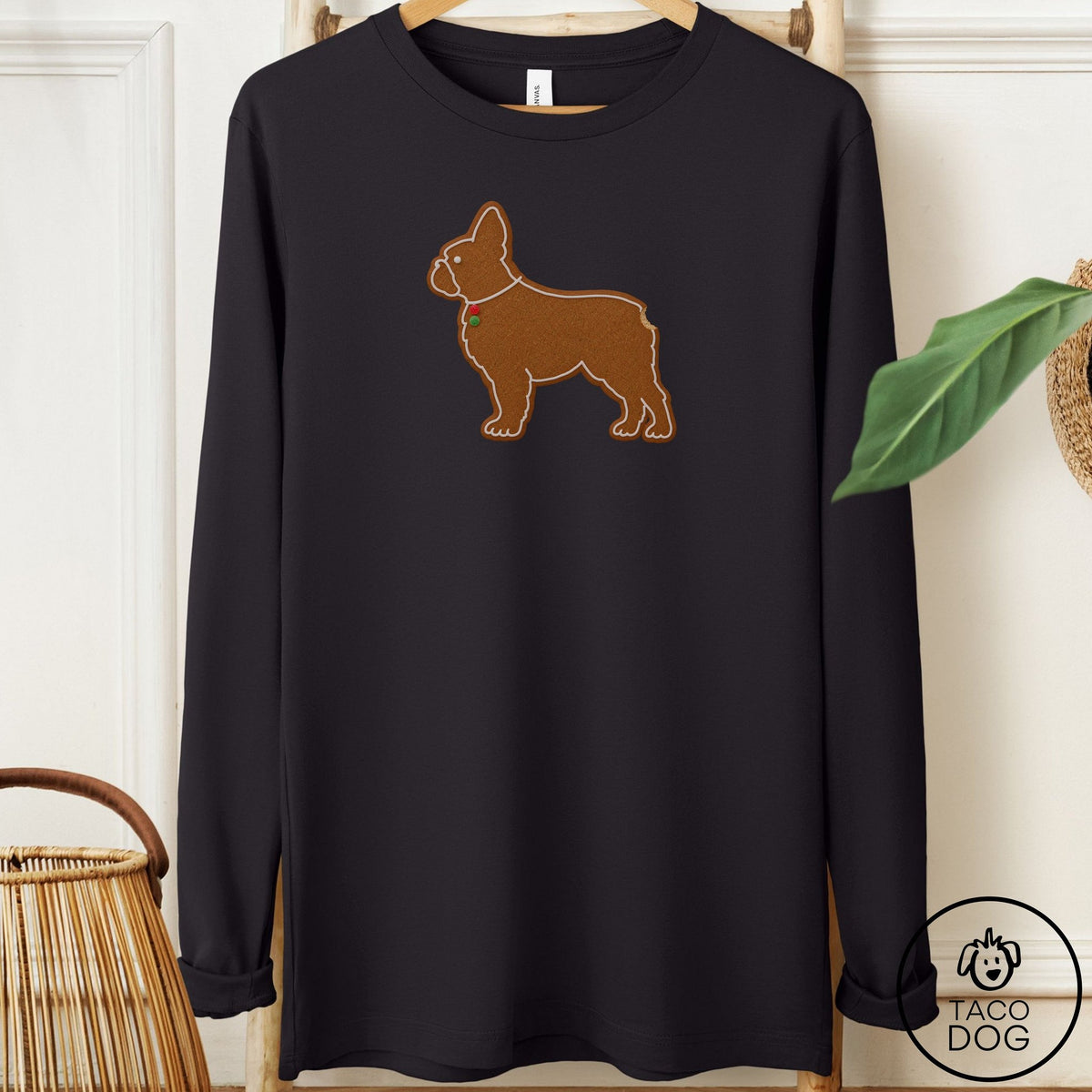 French Bulldog Frenchie Gingerbread Long Sleeve Tee Black Taco-Dog
