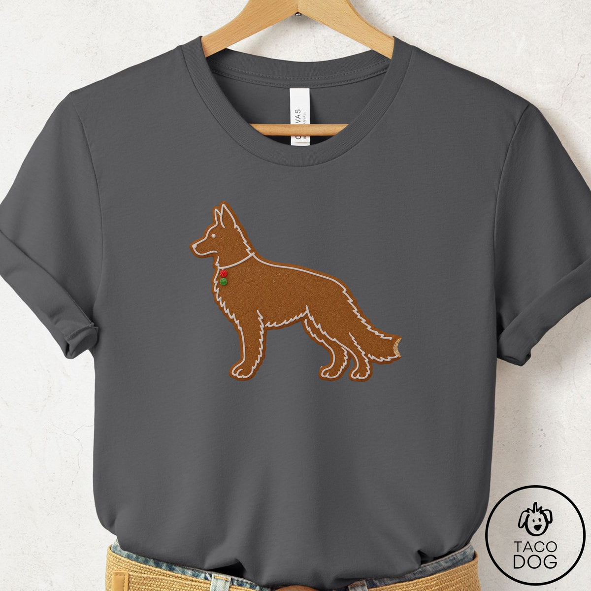 German Shepherd Gingerbread T-Shirt Asphalt Taco-Dog