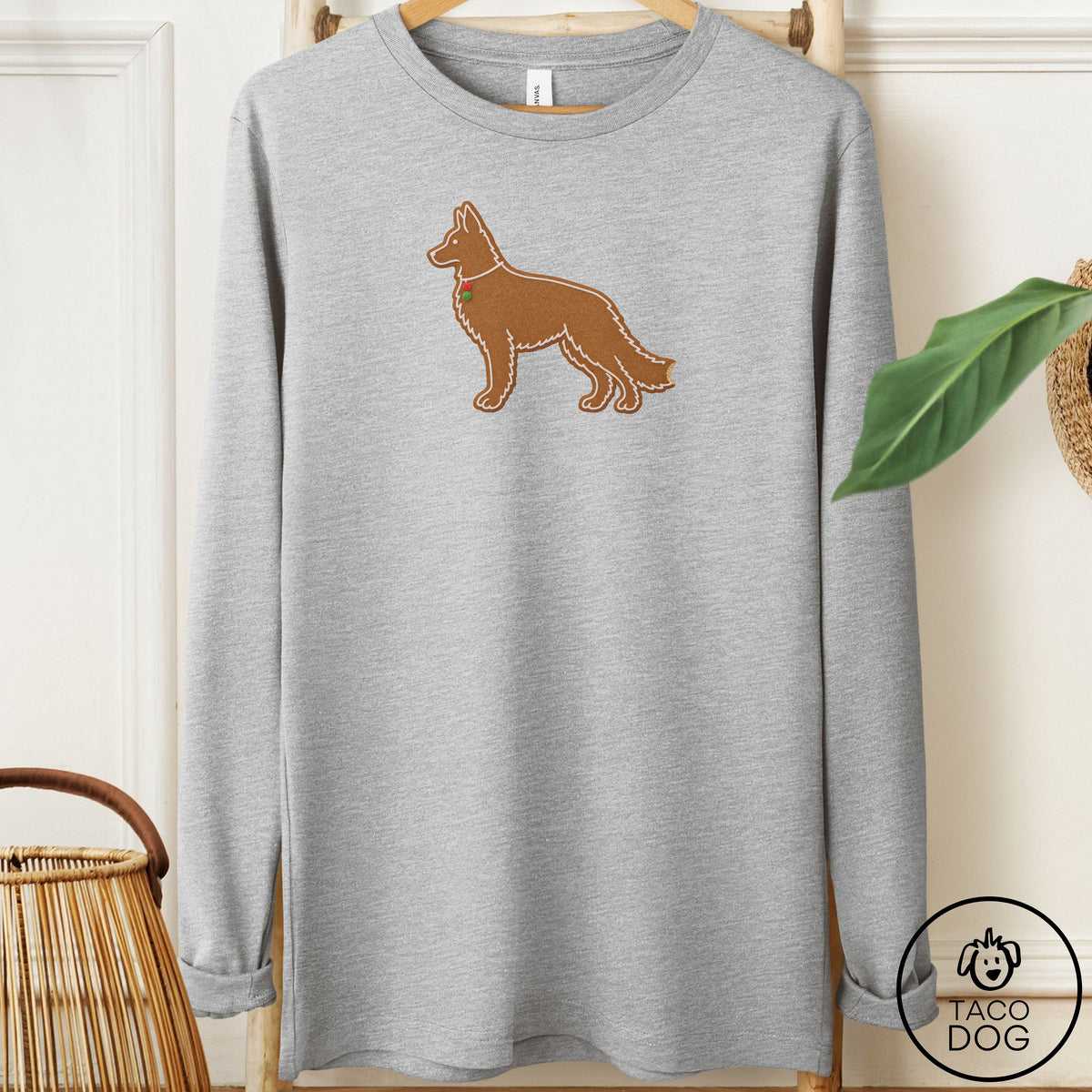 German Shepherd Gingerbread Long Sleeve Tee Athletic Heather Taco-Dog