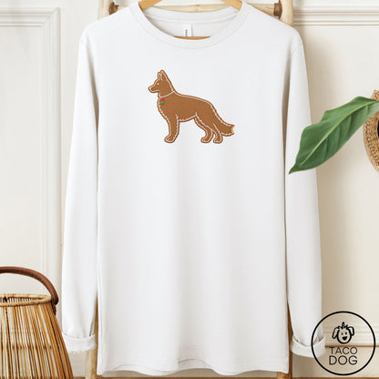 German Shepherd Gingerbread Long Sleeve Tee White Taco-Dog