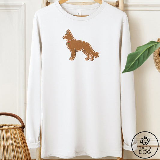 German Shepherd Gingerbread Long Sleeve Tee White Taco-Dog