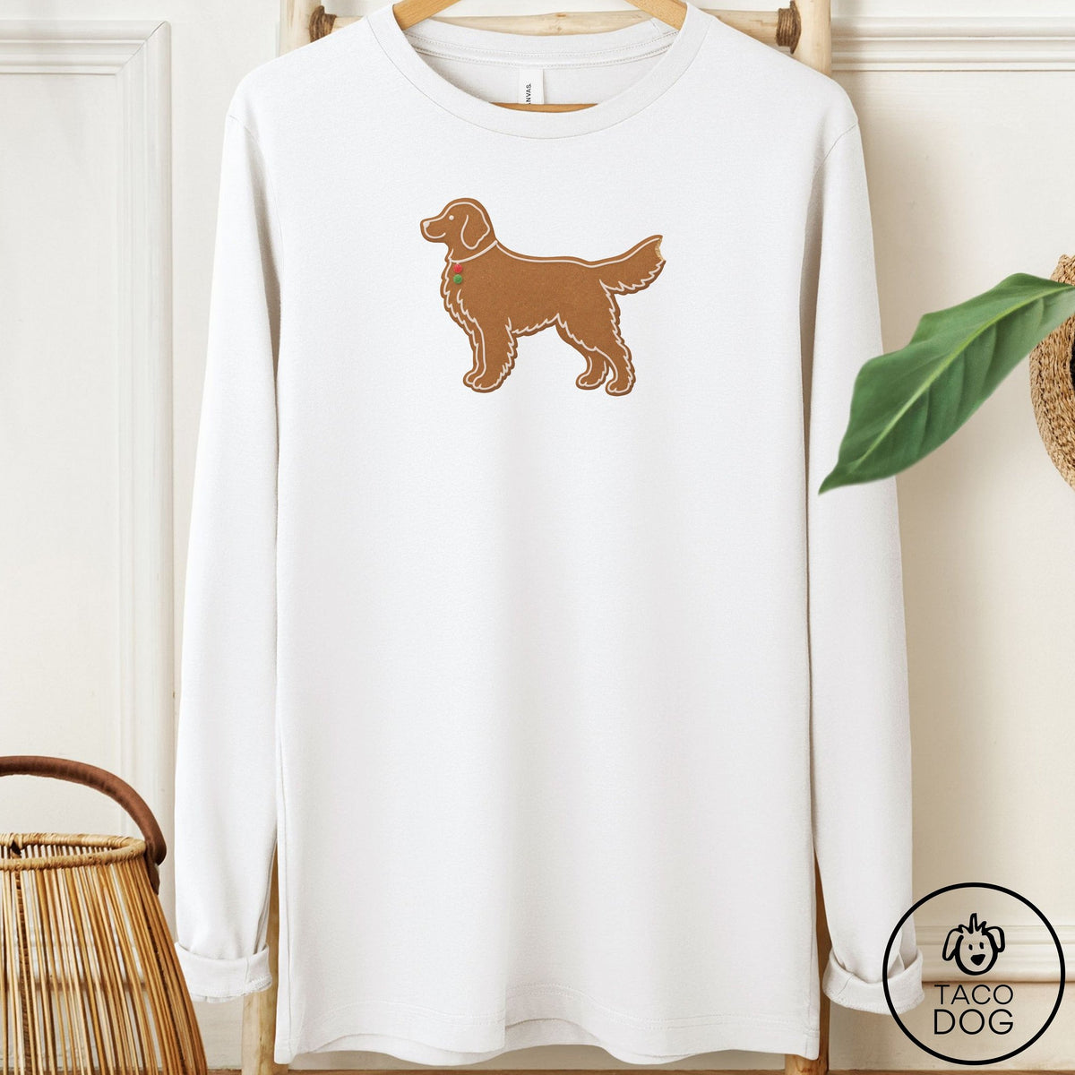 Golden Retriever Gingerbread Long Sleeve Tee White Taco-Dog