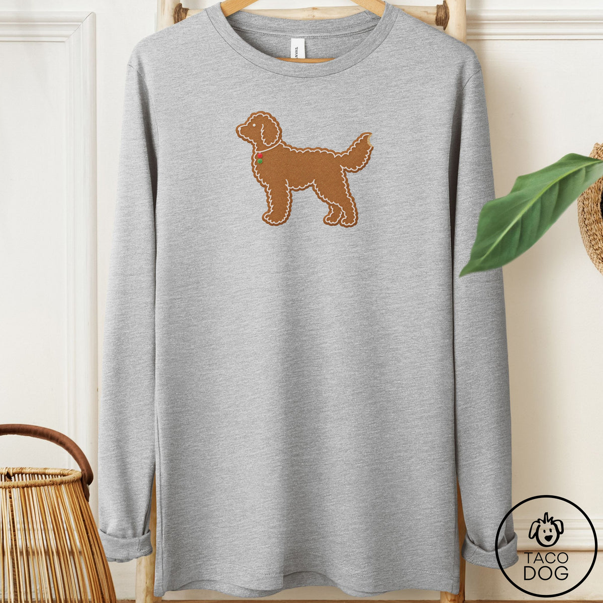Doodle Gingerbread Long Sleeve Tee Athletic Heather Taco-Dog