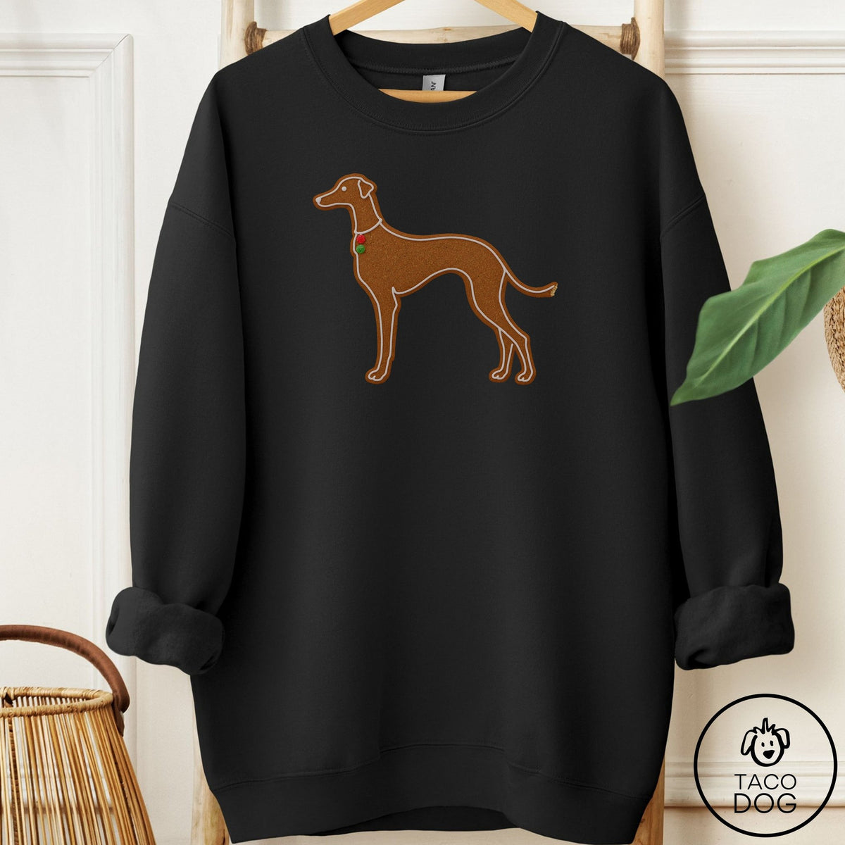 Italian Greyhound Whippet Gingerbread Sweatshirt Black Taco-Dog