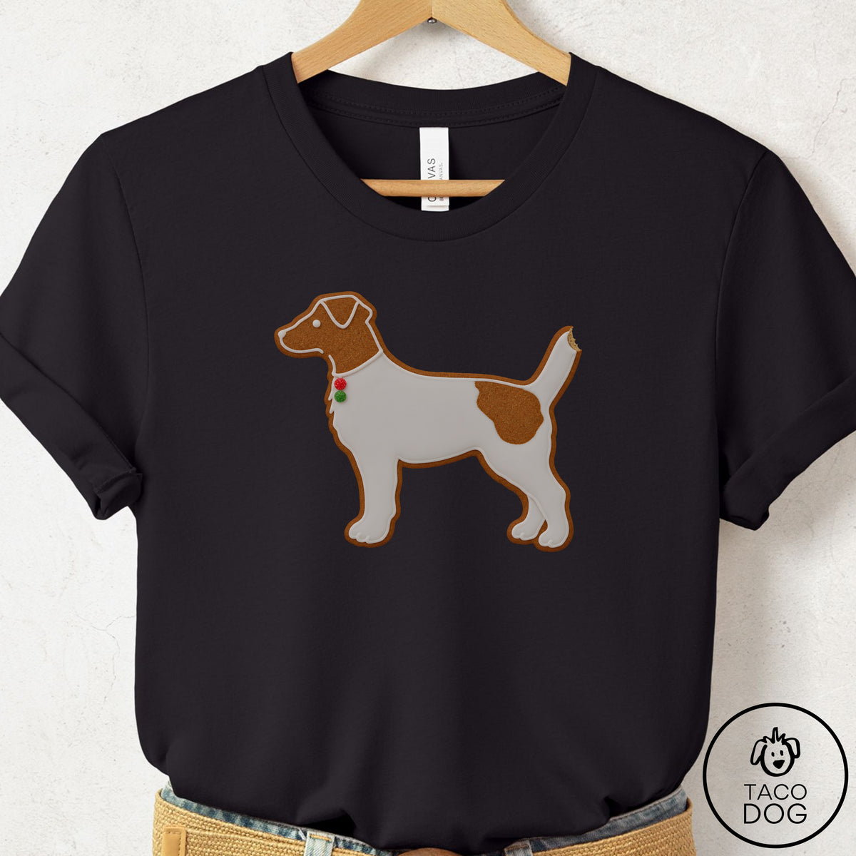 Jack Russell Gingerbread T-Shirt Black Taco-Dog