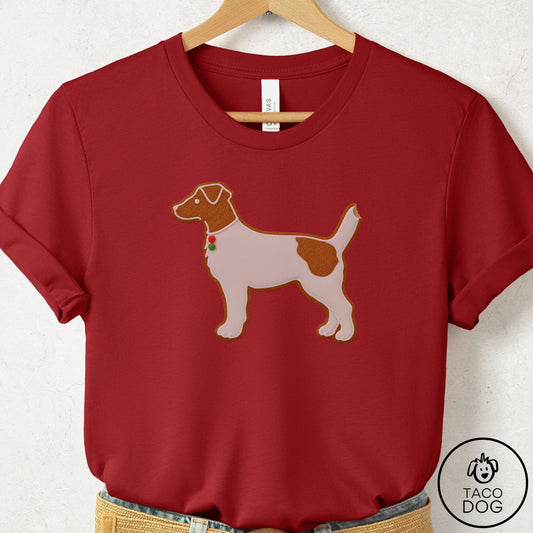 Jack Russell Gingerbread T-Shirt Canvas Red Taco-Dog