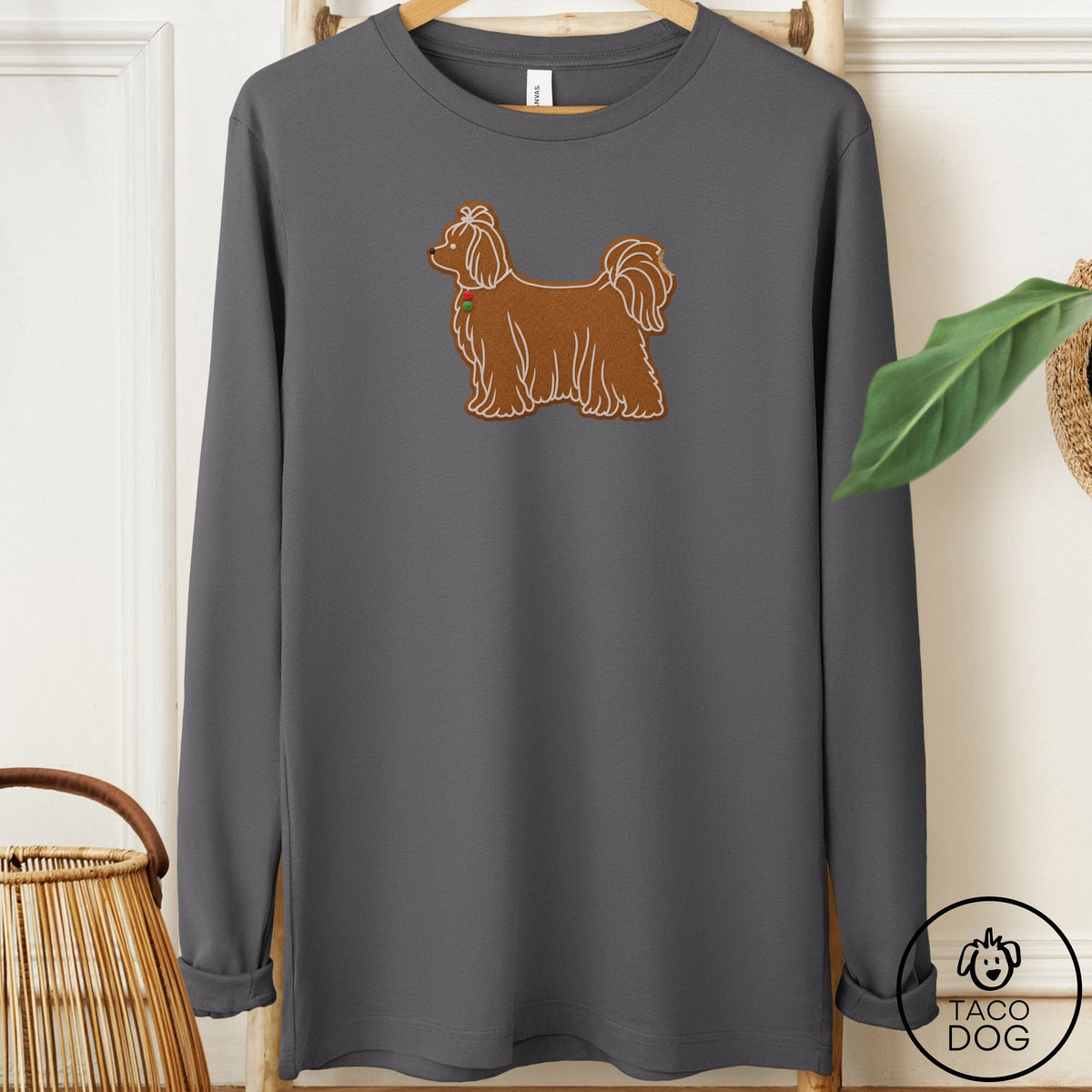 Maltese Gingerbread Long Sleeve Tee Asphalt Taco-Dog