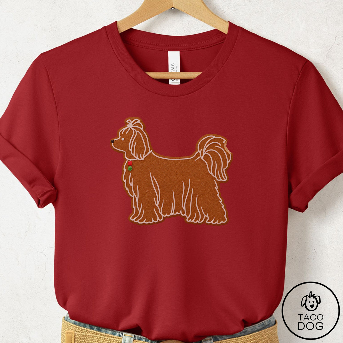 Maltese Gingerbread T-Shirt Canvas Red Taco-Dog
