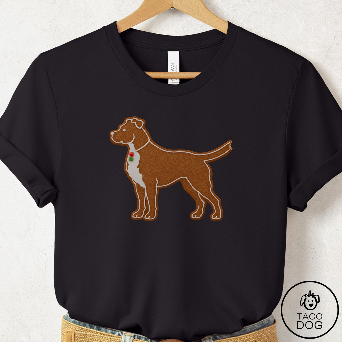 Pitbull Gingerbread T-Shirt Black Taco-Dog