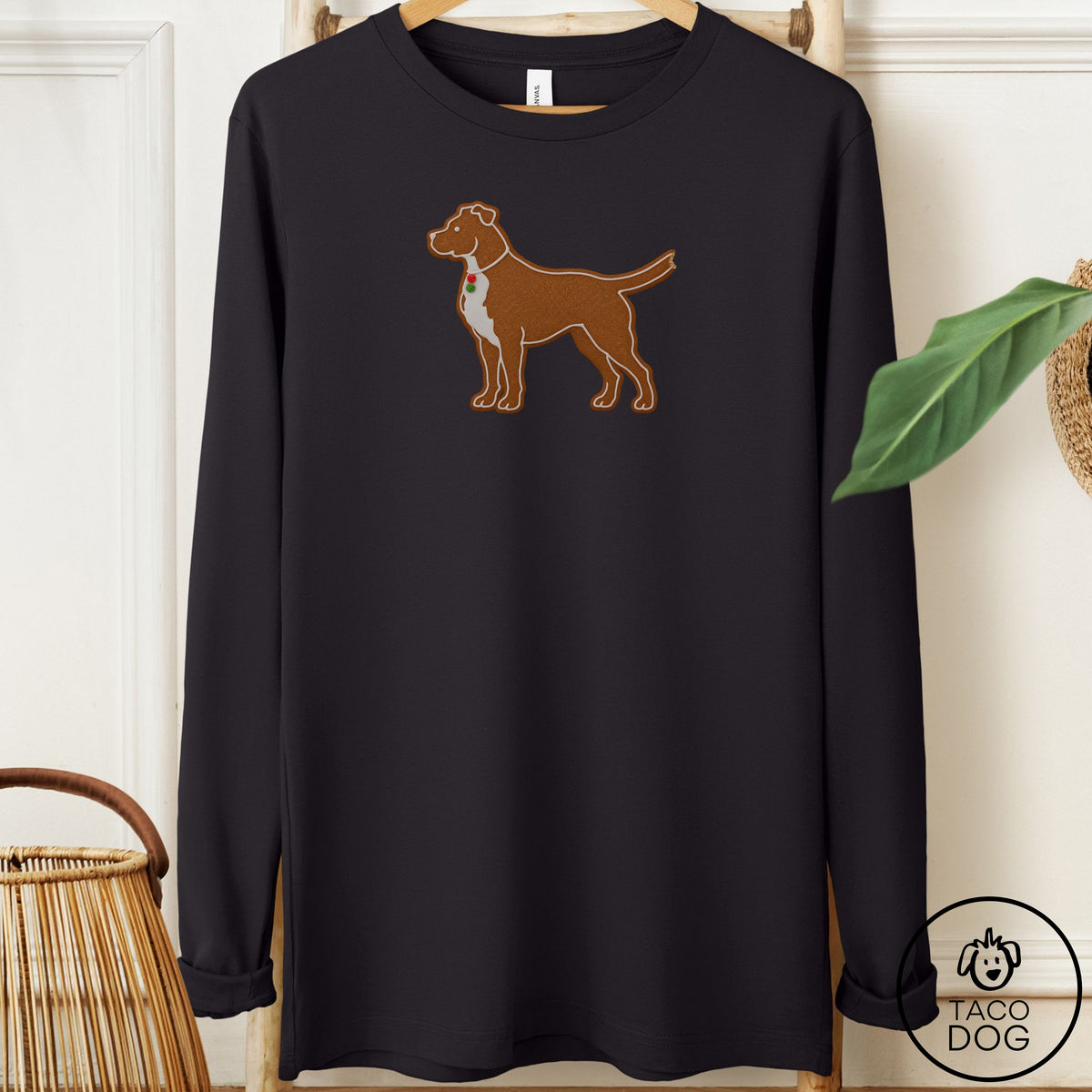 Pitbull Gingerbread Long Sleeve Tee Black Taco-Dog