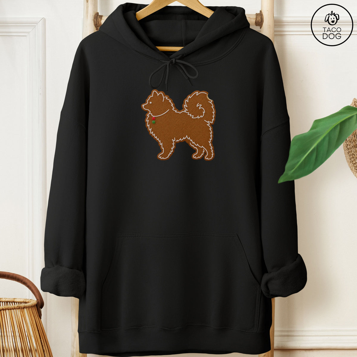 Pomeranian Gingerbread Hoodie Black Taco-Dog
