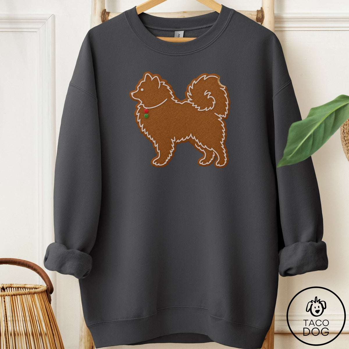 Pomeranian Gingerbread Sweatshirt Charcoal Taco-Dog