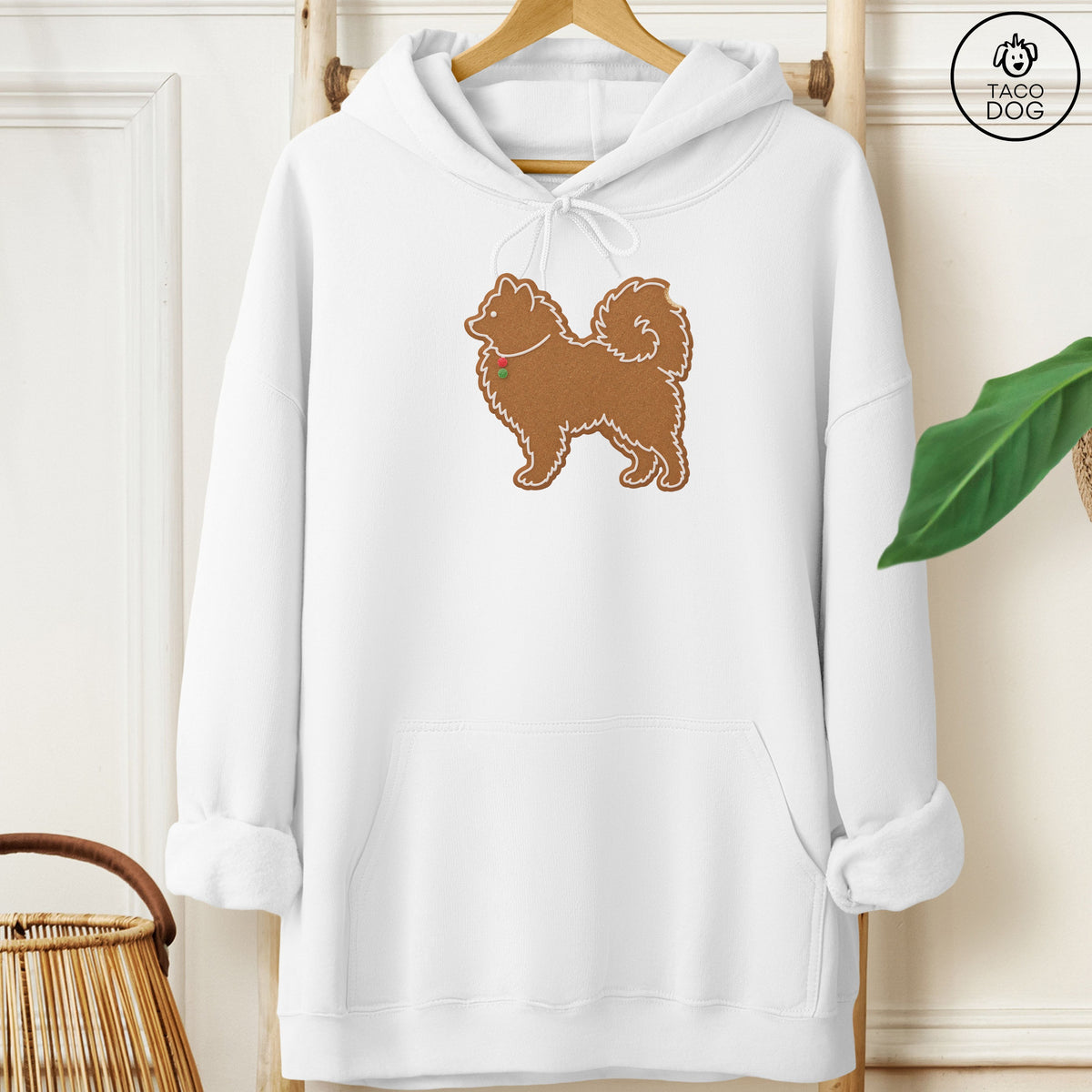 Pomeranian Gingerbread Hoodie White Taco-Dog
