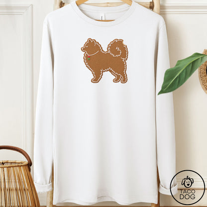 Pomeranian Gingerbread Long Sleeve Tee White Taco-Dog