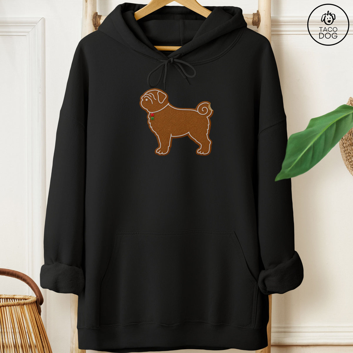 Pug Gingerbread Hoodie Black Taco-Dog
