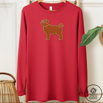 Pug Gingerbread Long Sleeve Tee Red Taco-Dog