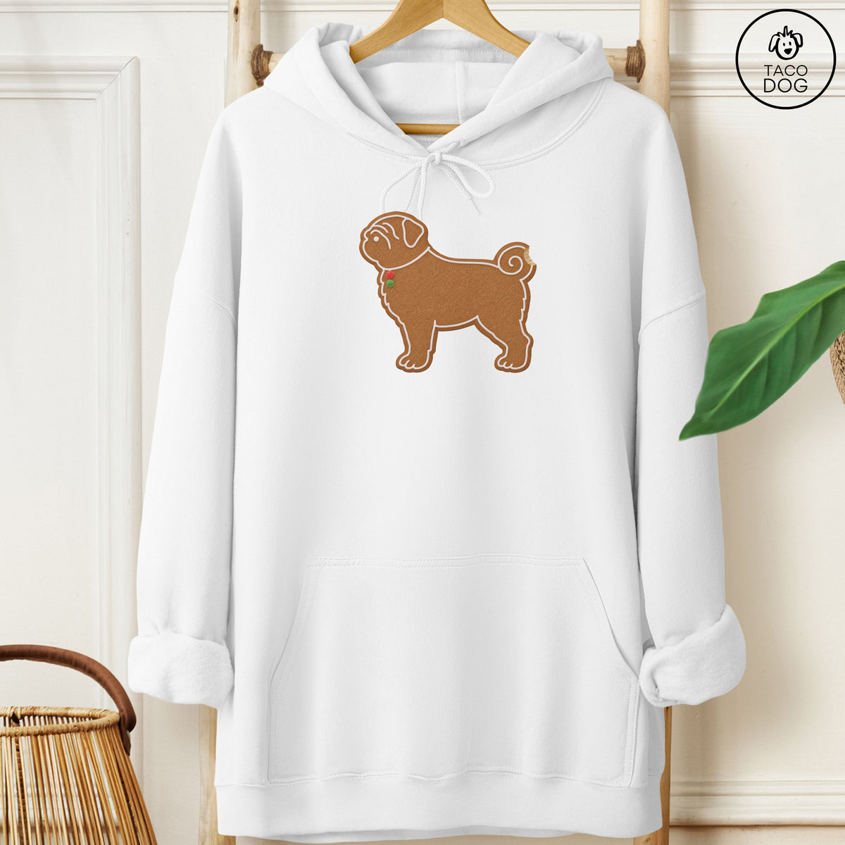 Pug Gingerbread Hoodie White Taco-Dog