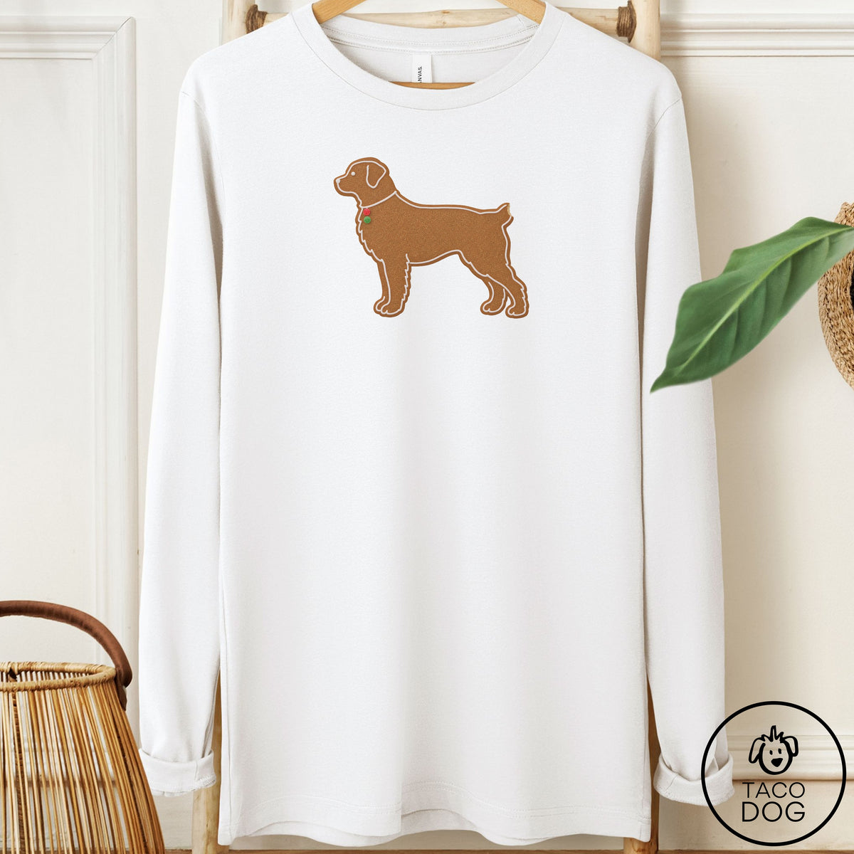 Rottweiler Gingerbread Long Sleeve Tee White Taco-Dog