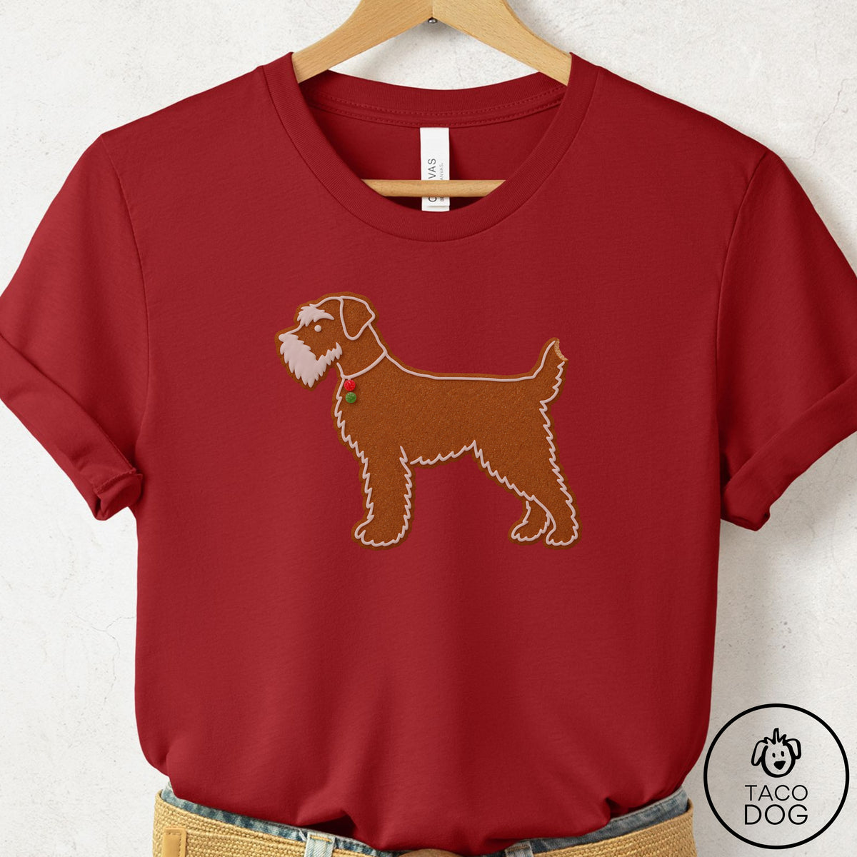Schnauzer Gingerbread T-Shirt Canvas Red Taco-Dog
