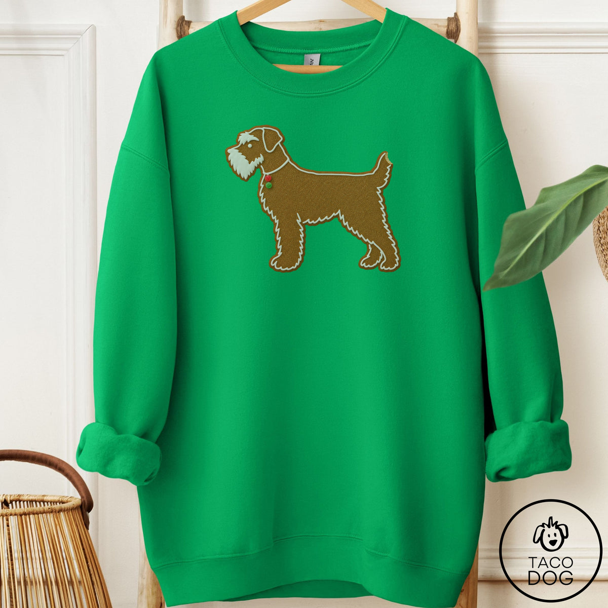 Schnauzer Gingerbread Sweatshirt Irish Green Taco-Dog