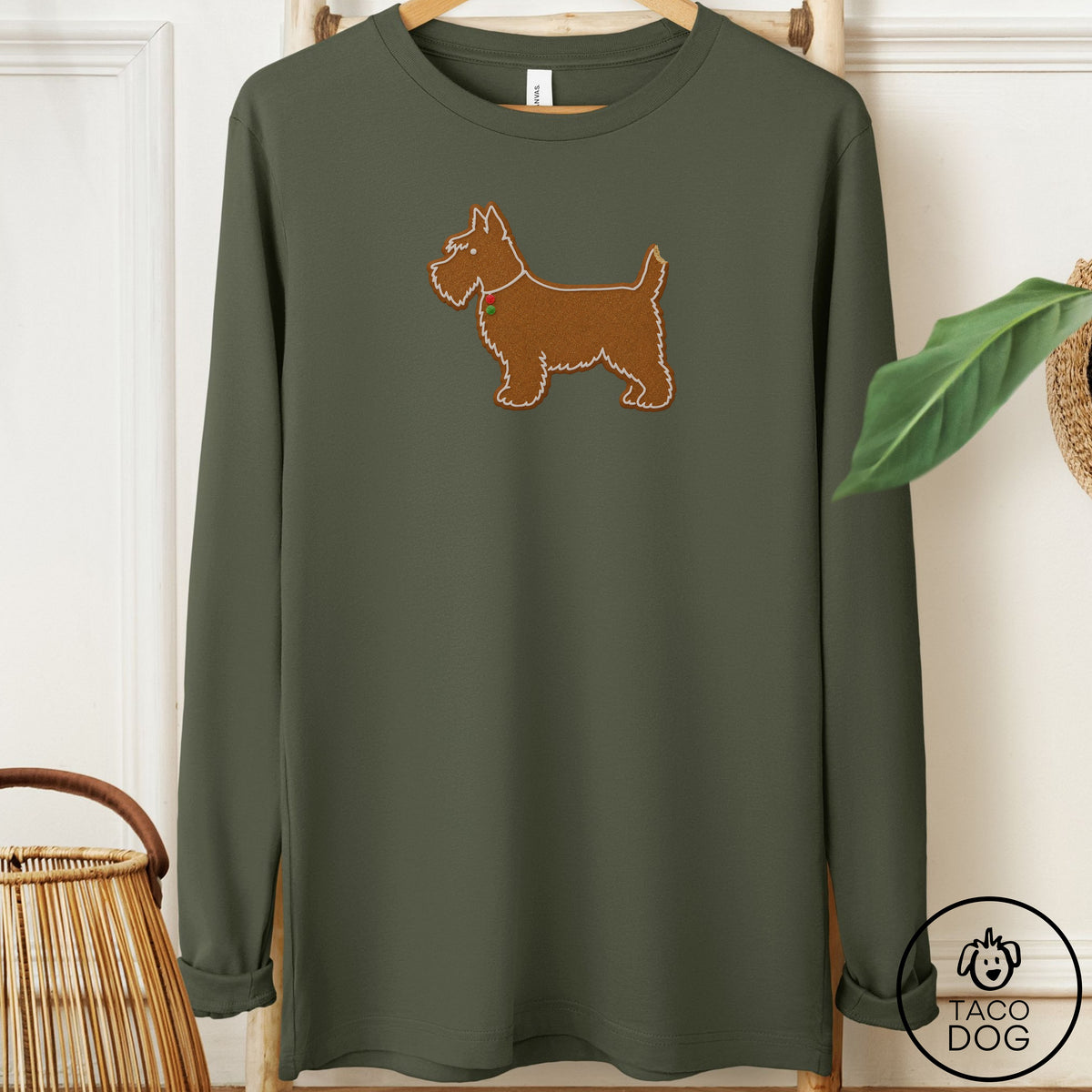 Scottie Gingerbread Long Sleeve Tee Military Green Taco-Dog