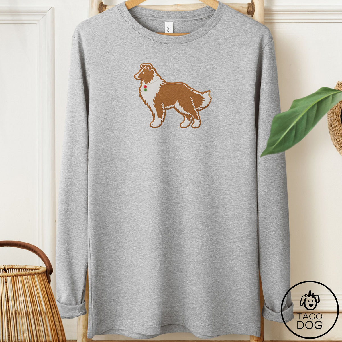 Shetland Sheepdog Gingerbread Long Sleeve Tee Athletic Heather Taco-Dog