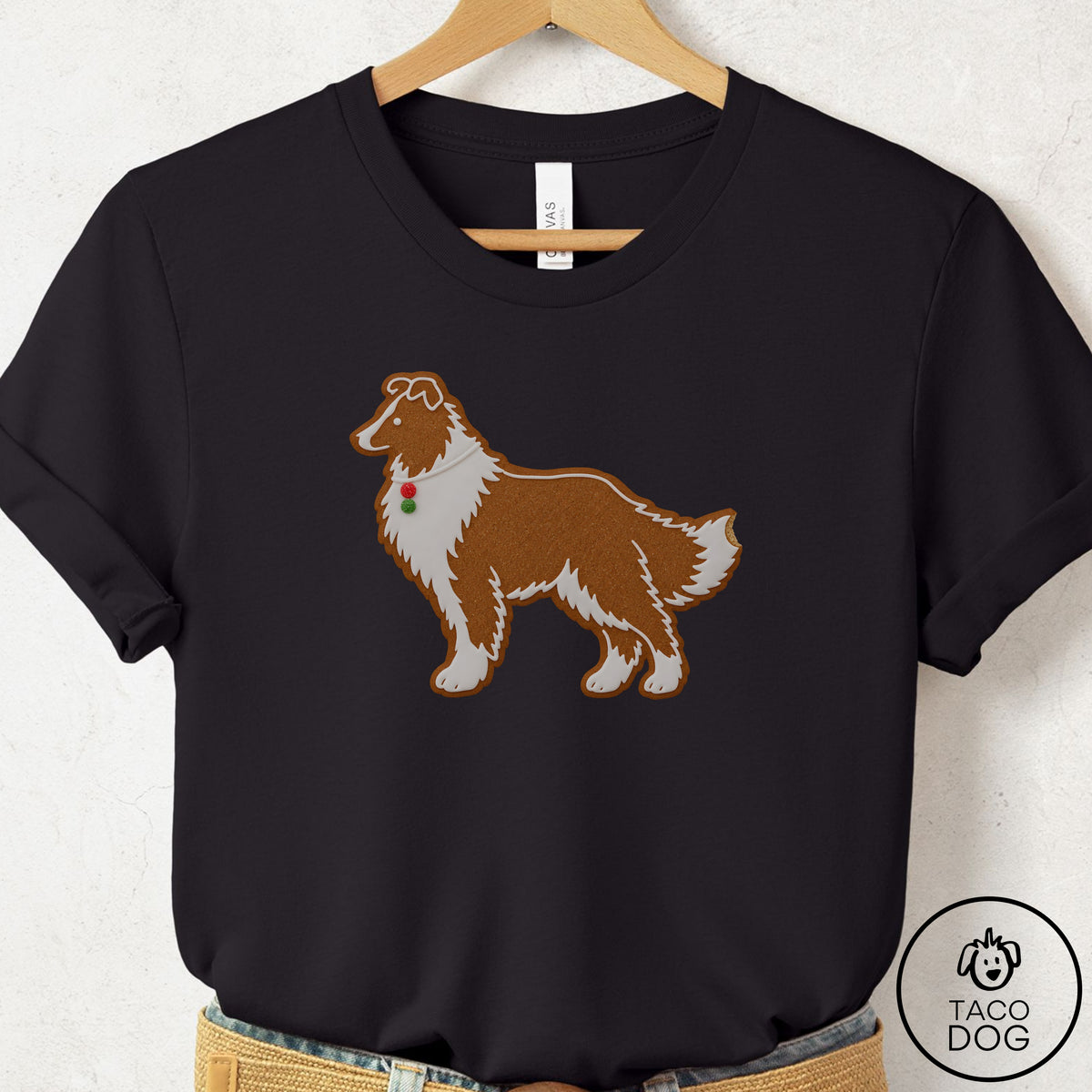 Shetland Sheepdog Gingerbread T-Shirt Black Taco-Dog