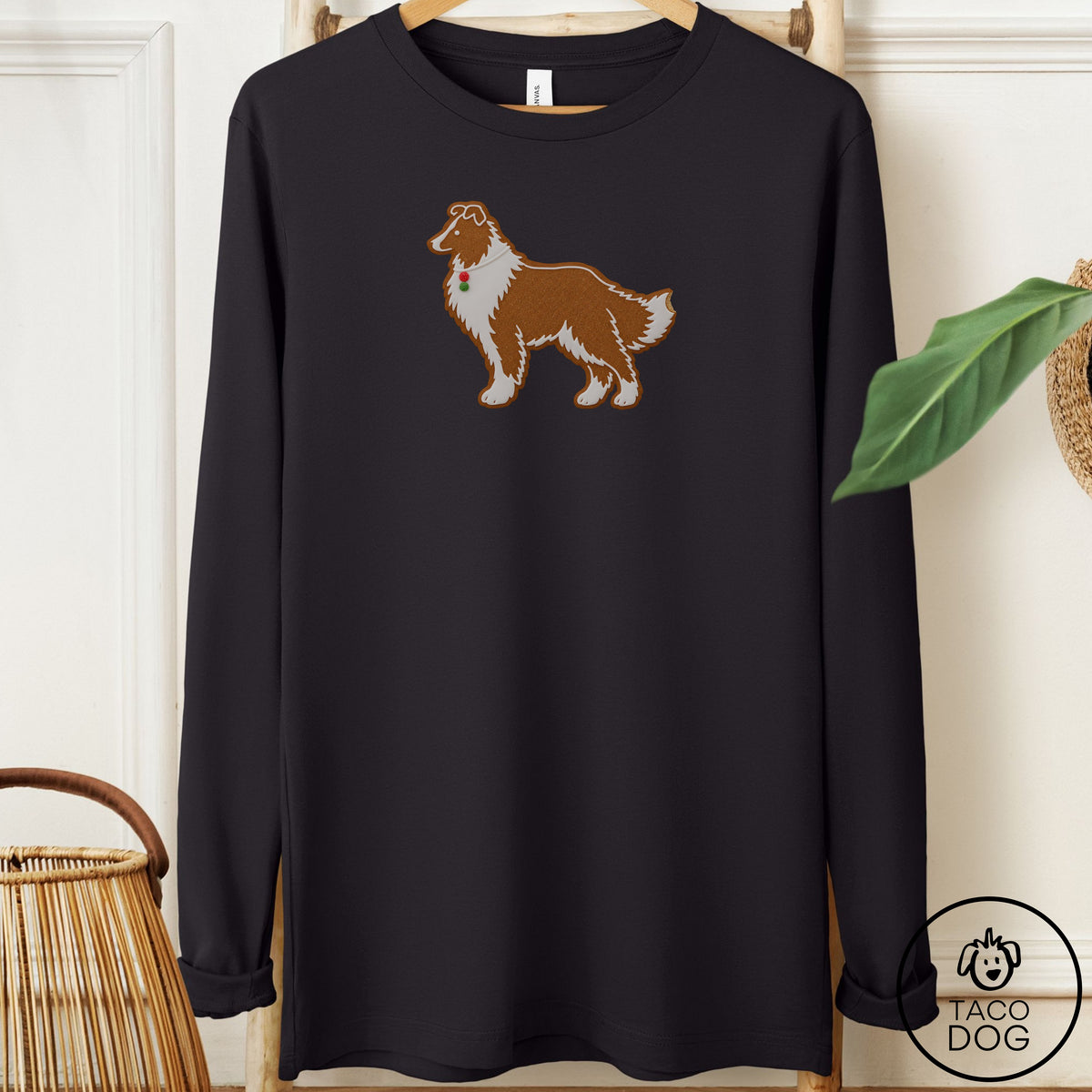 Shetland Sheepdog Gingerbread Long Sleeve Tee Black Taco-Dog