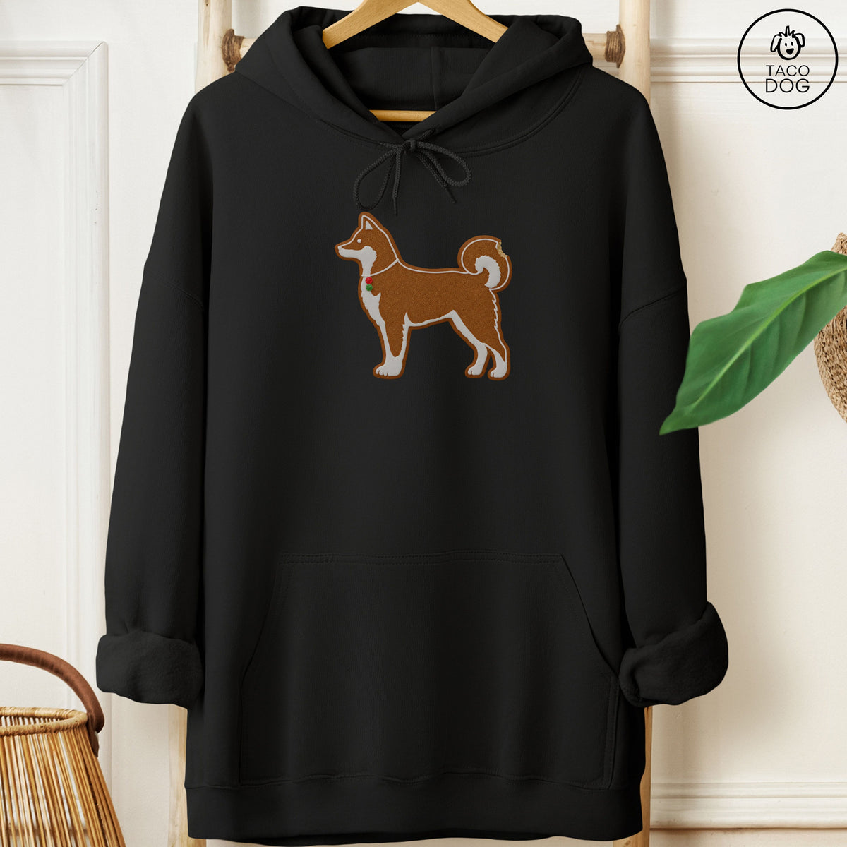 Shiba Inu Gingerbread Hoodie Black Taco-Dog