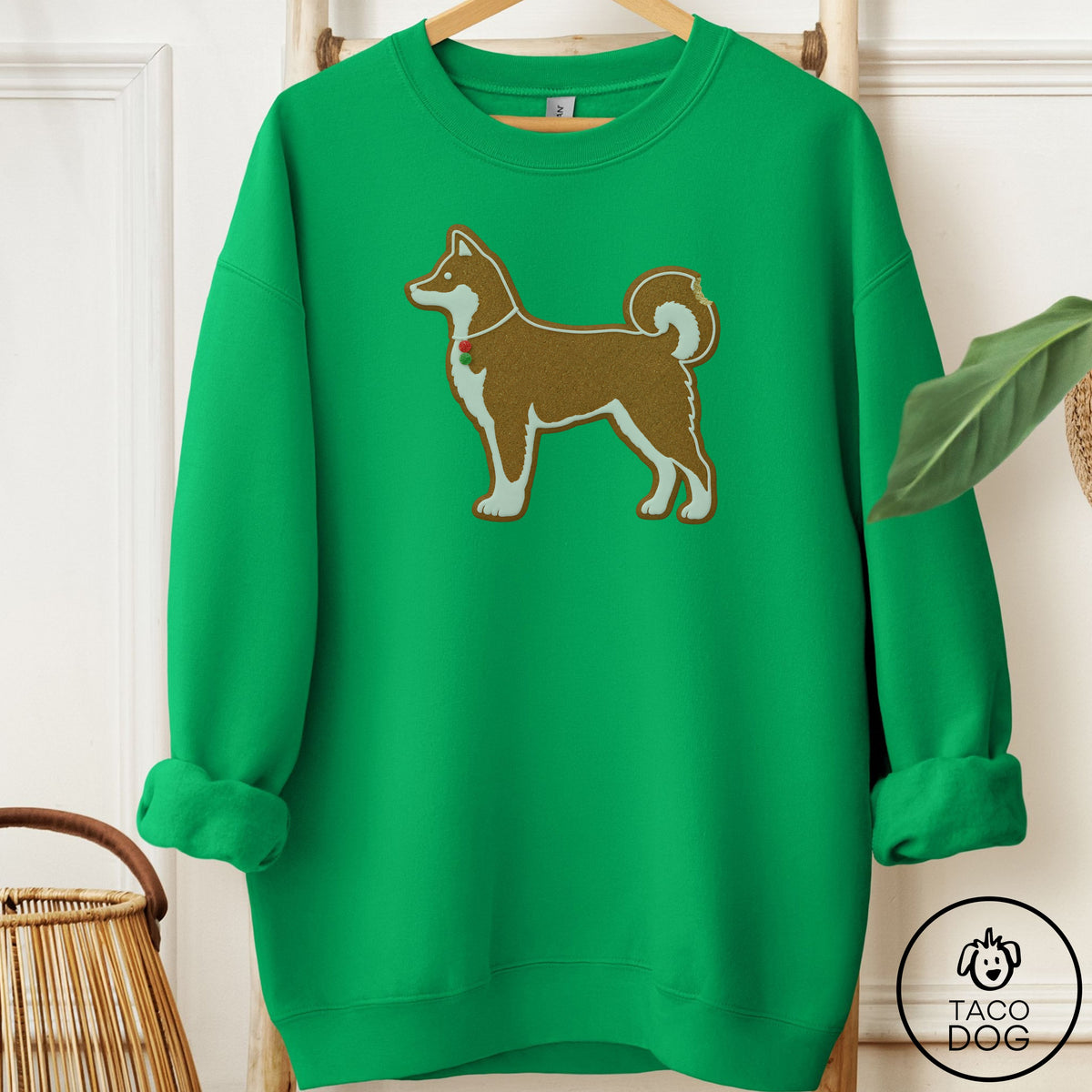 Shiba Inu Gingerbread Sweatshirt Irish Green Taco-Dog