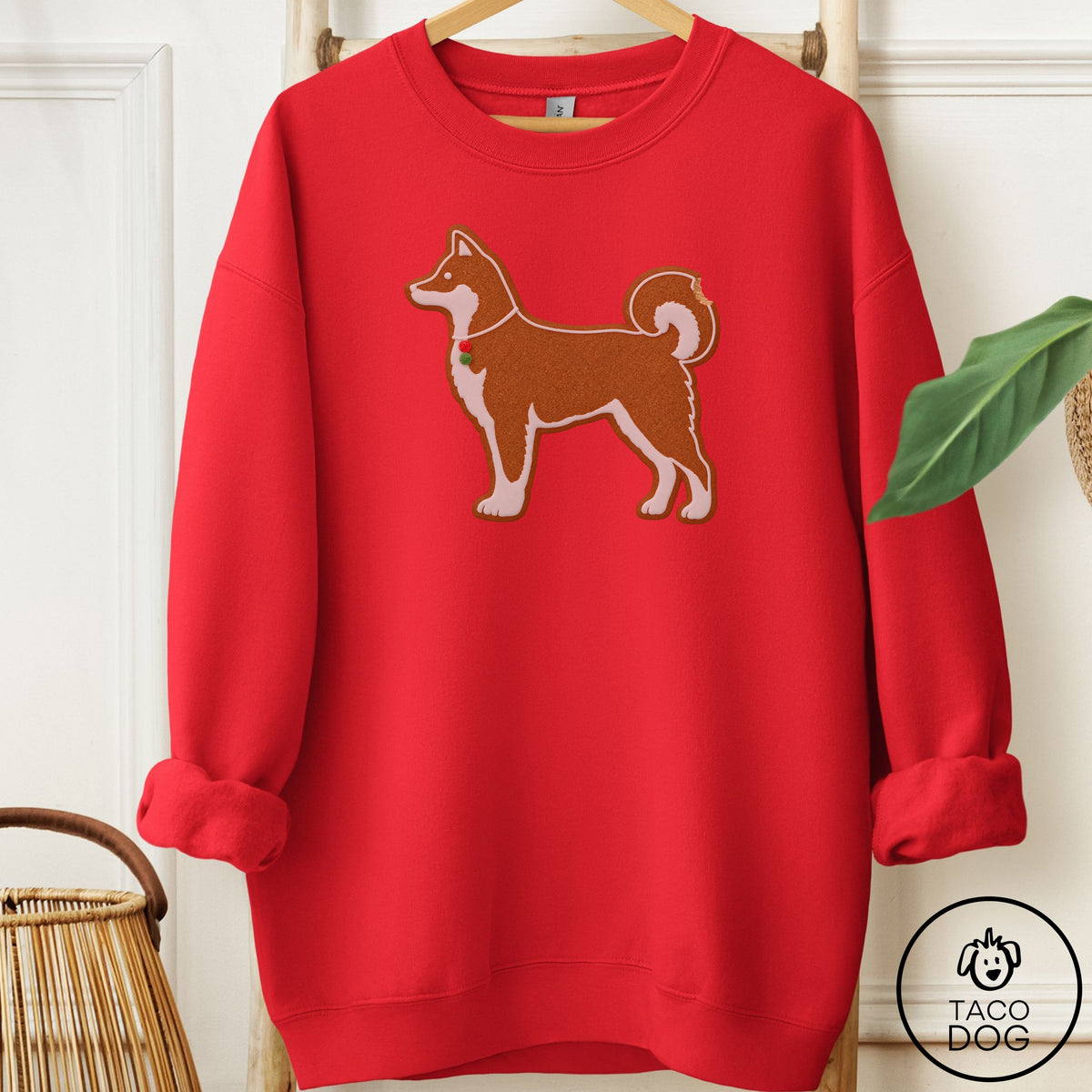 Shiba Inu Gingerbread Sweatshirt Red Taco-Dog