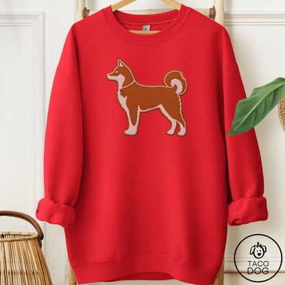 Shiba Inu Gingerbread Sweatshirt Red Taco-Dog