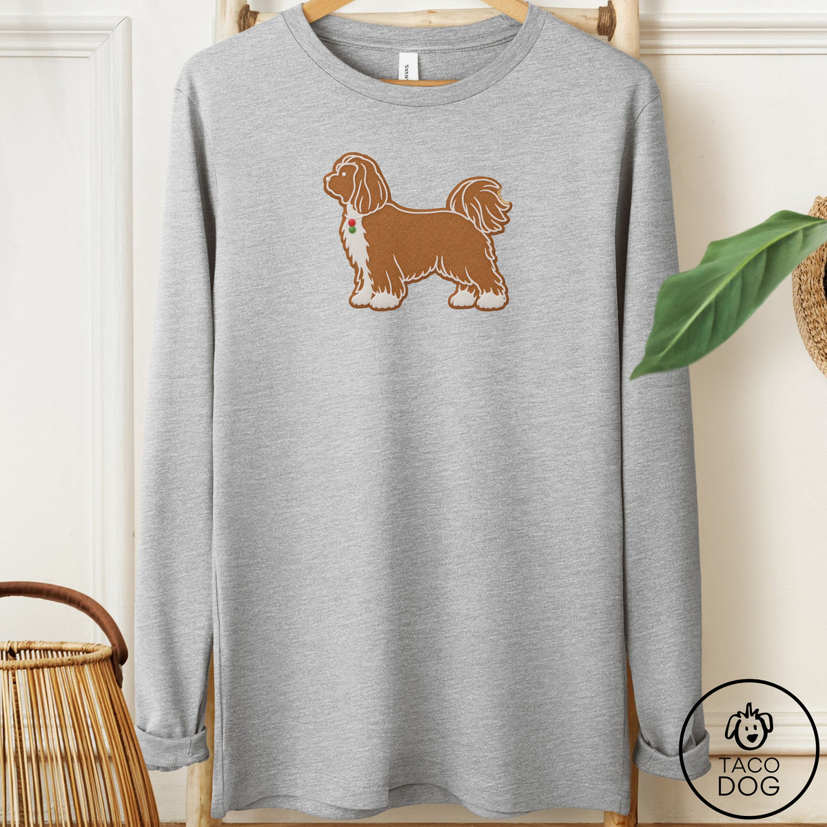 Shih Tzu Gingerbread Long Sleeve Tee Athletic Heather Taco-Dog