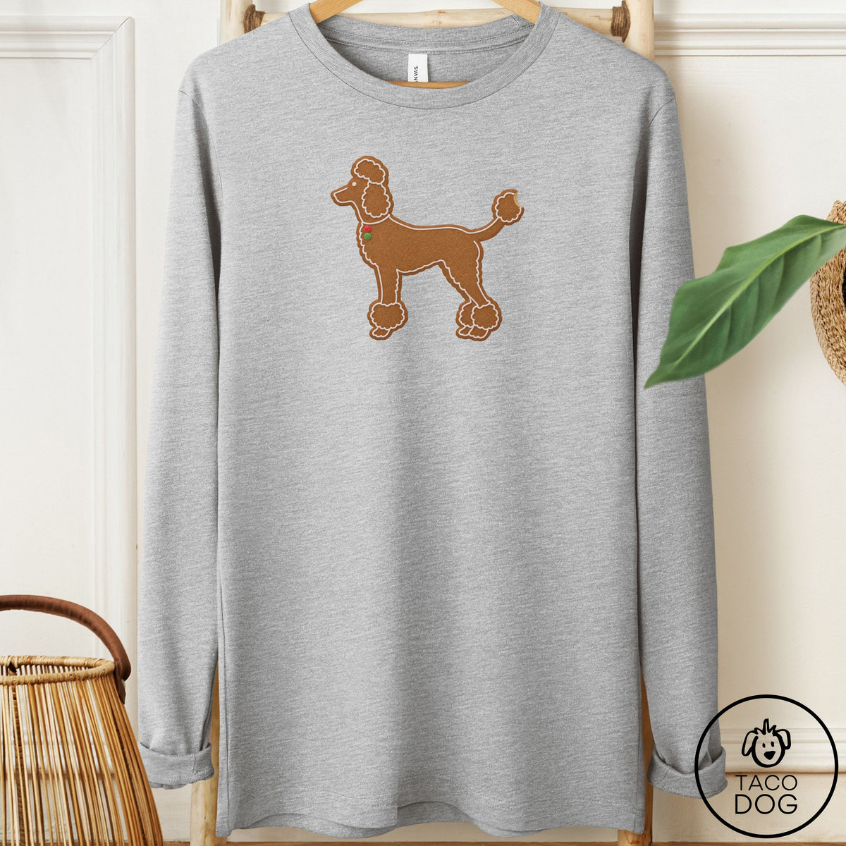 Poodle Gingerbread Long Sleeve Tee Athletic Heather Taco-Dog