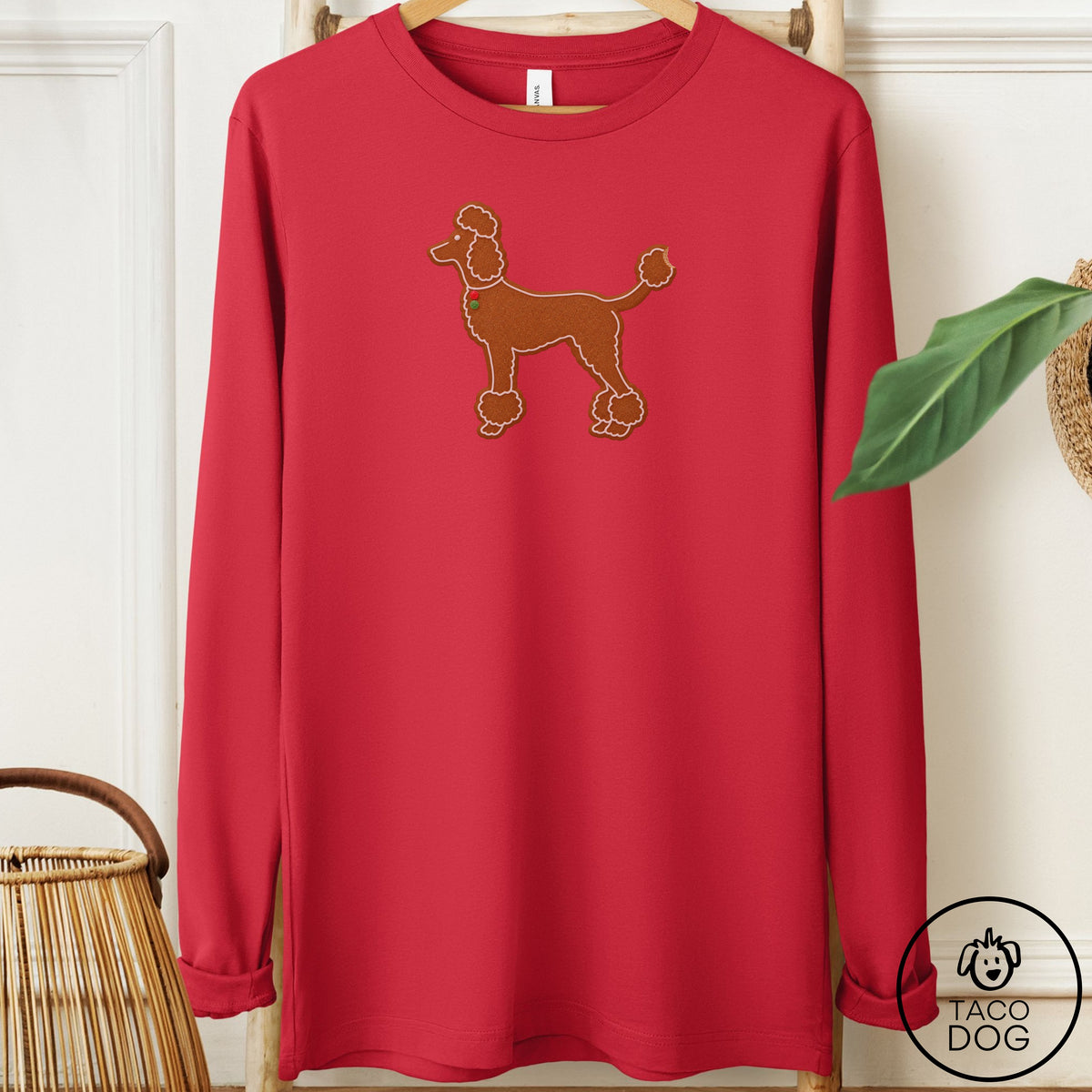Poodle Gingerbread Long Sleeve Tee Red Taco-Dog