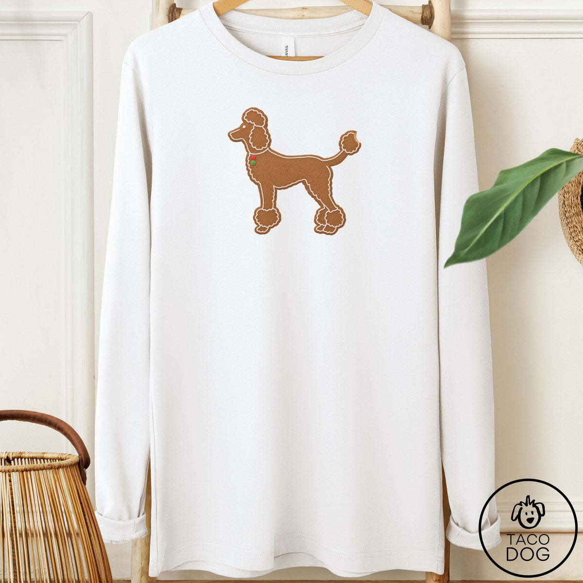 Poodle Gingerbread Long Sleeve Tee White Taco-Dog