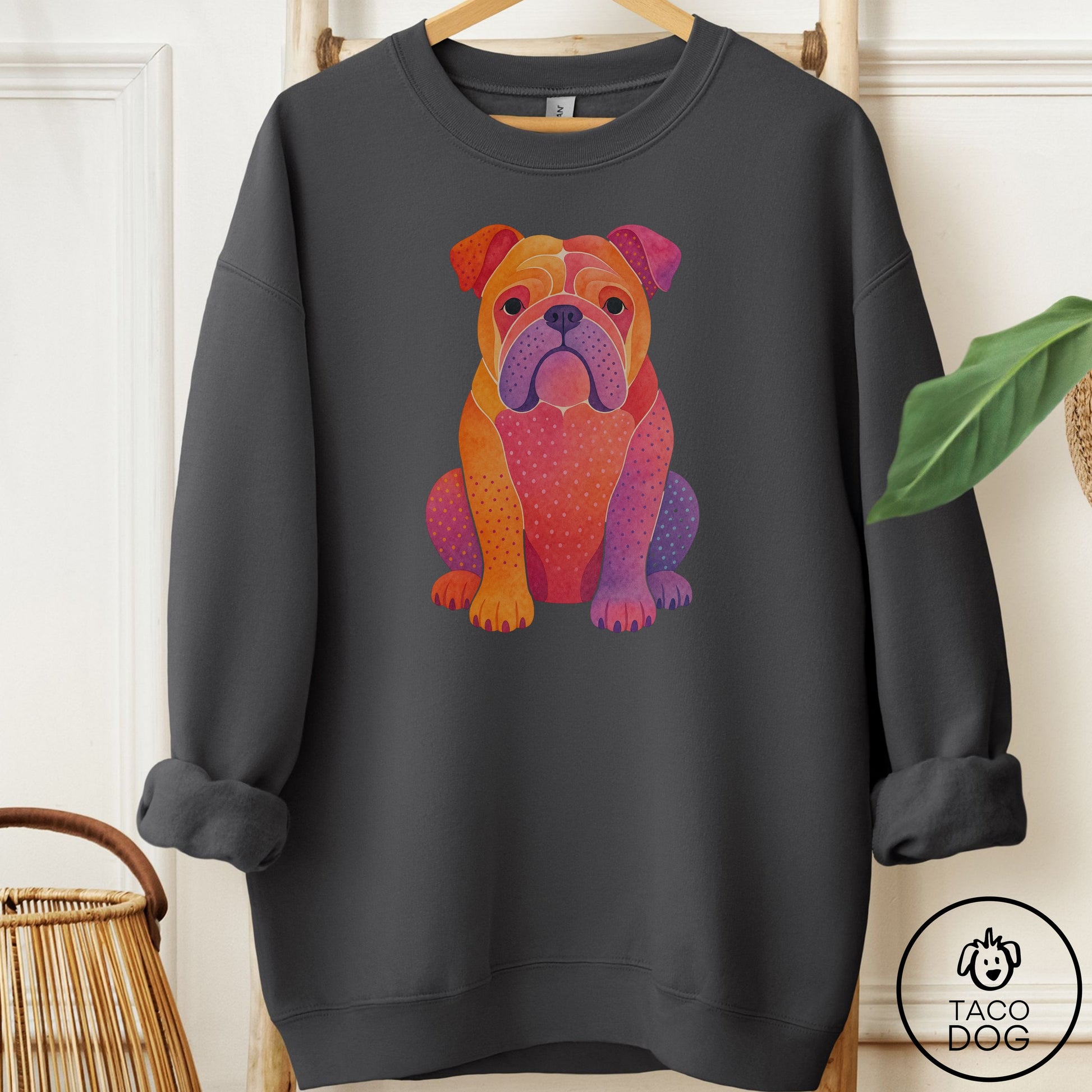 English Bulldog Gouache Sweatshirt Charcoal Taco-Dog