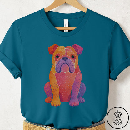 English Bulldog Gouache T-Shirt Deep Teal Taco-Dog