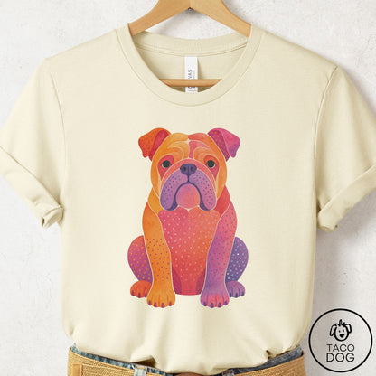 English Bulldog Gouache T-Shirt Natural Taco-Dog