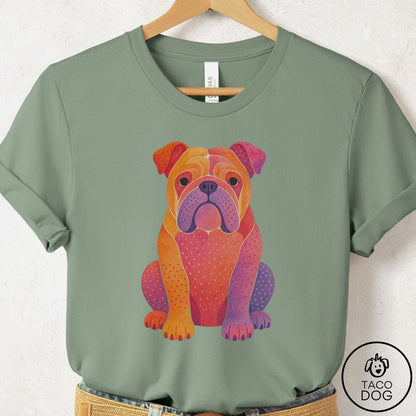 English Bulldog Gouache T-Shirt Sage Taco-Dog
