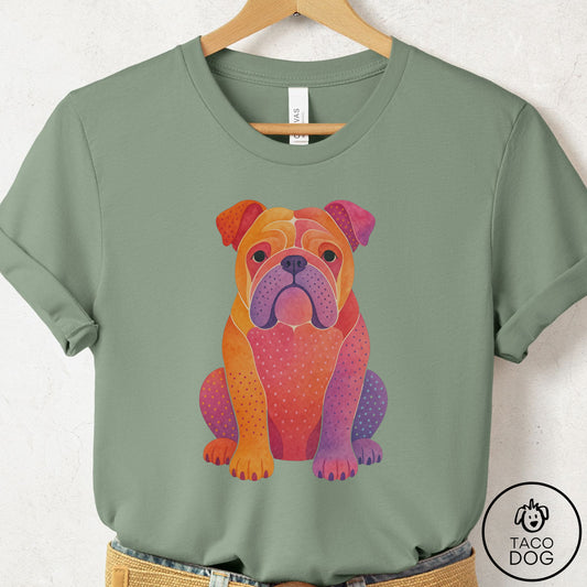 English Bulldog Gouache T-Shirt Sage Taco-Dog