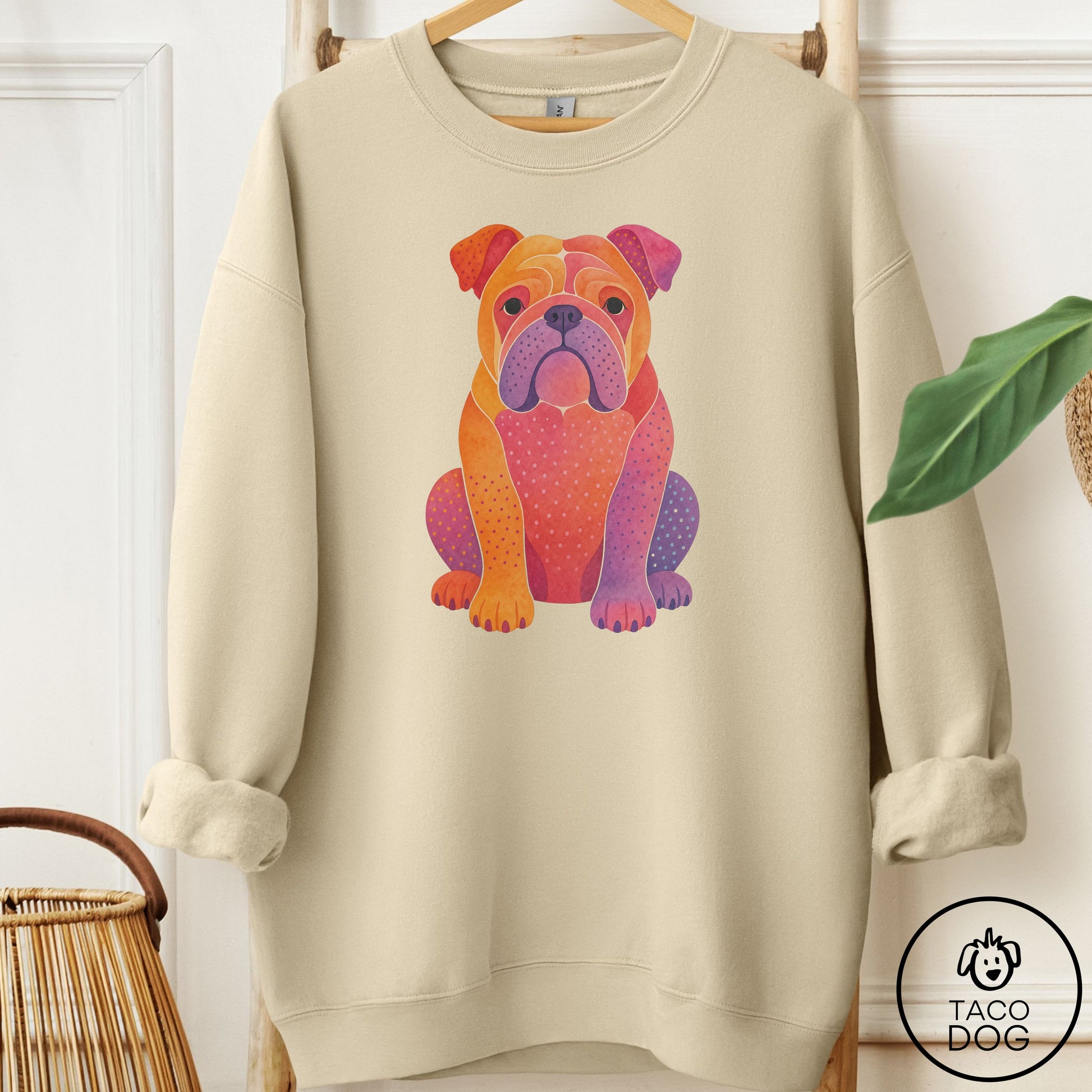English Bulldog Gouache Sweatshirt Sand Taco-Dog